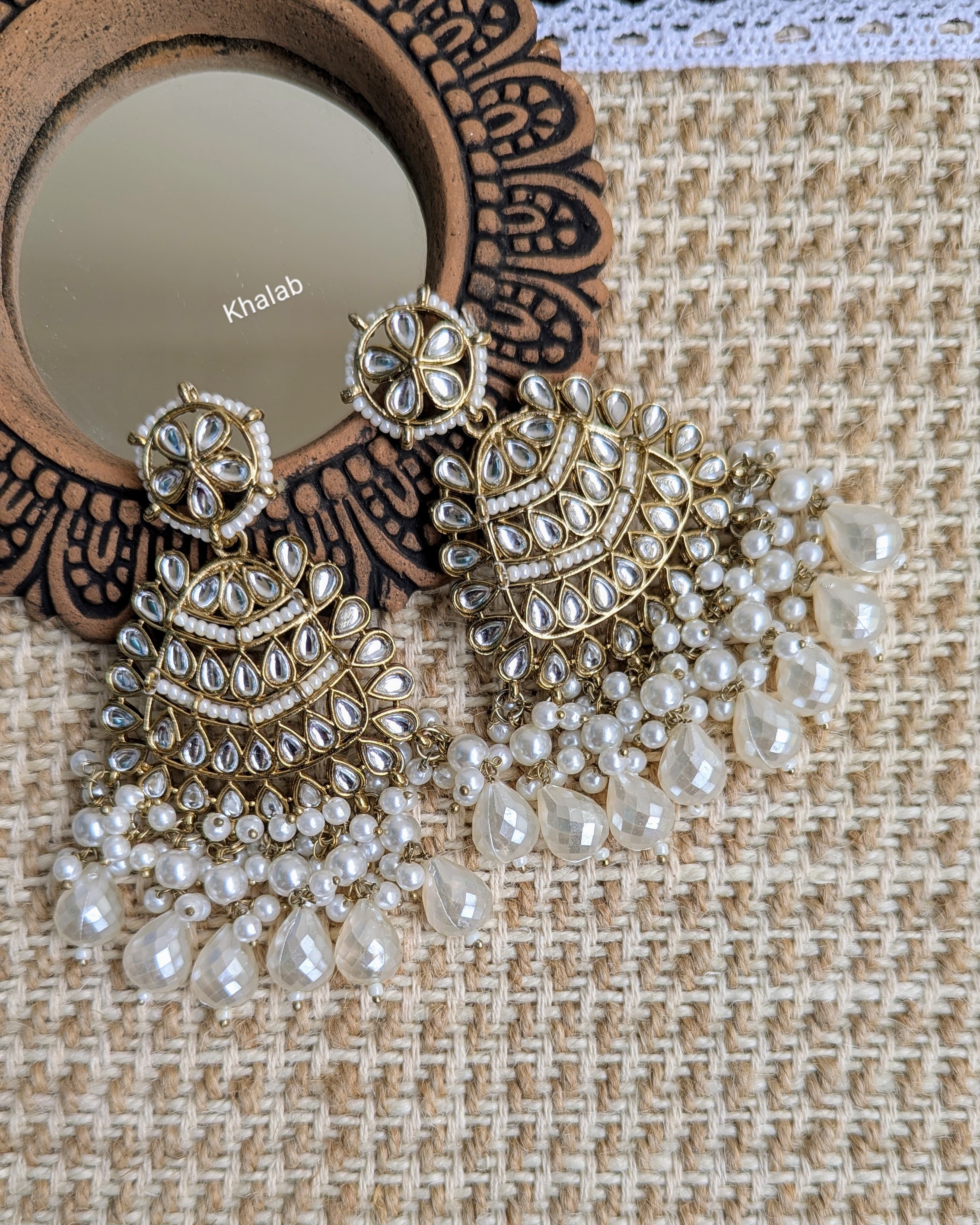 White Kundan Earring