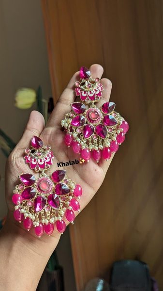 Meenakari big stone earring