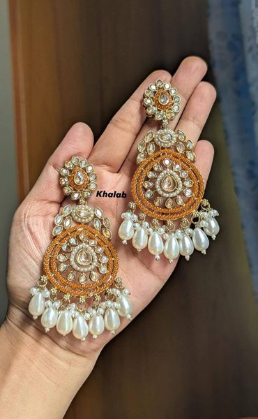 Orange Kundan Earring